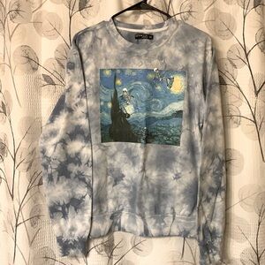 Fifth Sun Tie Dye Van Gogh Starry Night Painting Skeleton Sweatshirt